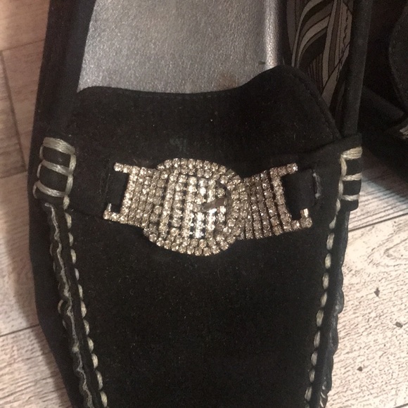 Black suede loafers w crystal buckle - Picture 2 of 4